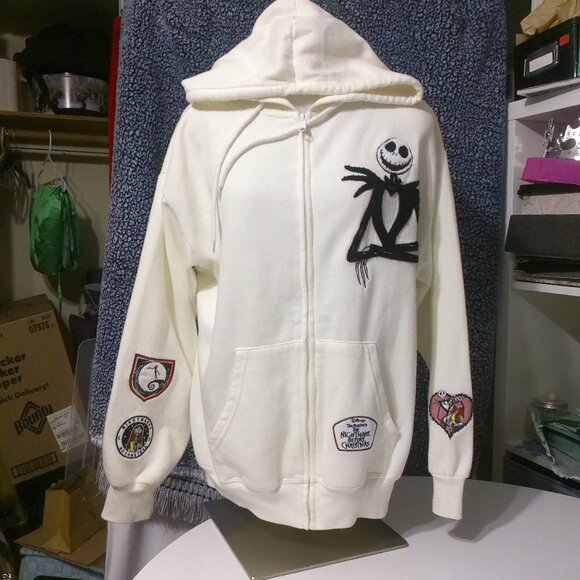 Disney The Nightmare Before Christmas Hoodie Womens Large Sweatshirt Patch Zip - Picture 1 of 9